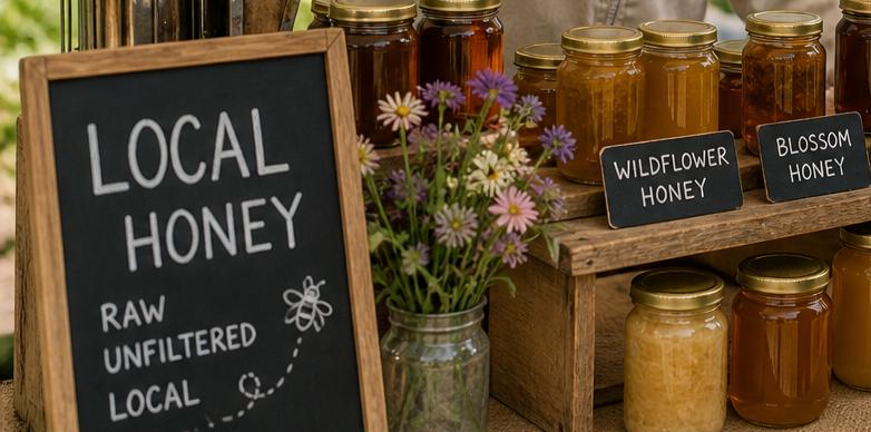 Buying raw honey directly from a local beekeeper at a farmers market.